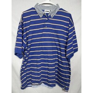 Vintage 90s Gitano Striped Polo Shirt Men's Large Blue‎ Button Collar